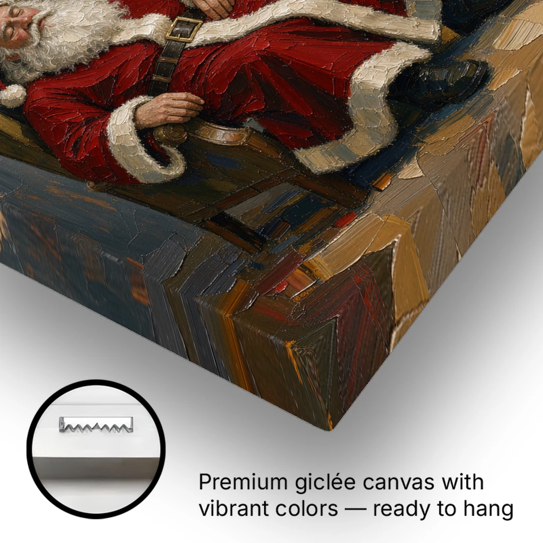 Christmas Tree Painting Canvas with Santa Asleep - Canvas Wall Art - Gallery Wrap Corner