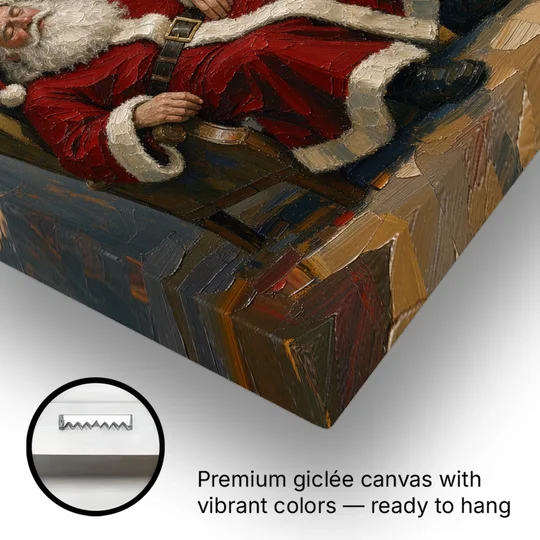 Christmas Tree Painting Canvas with Santa Asleep - Canvas Wall Art - Gallery Wrap Corner