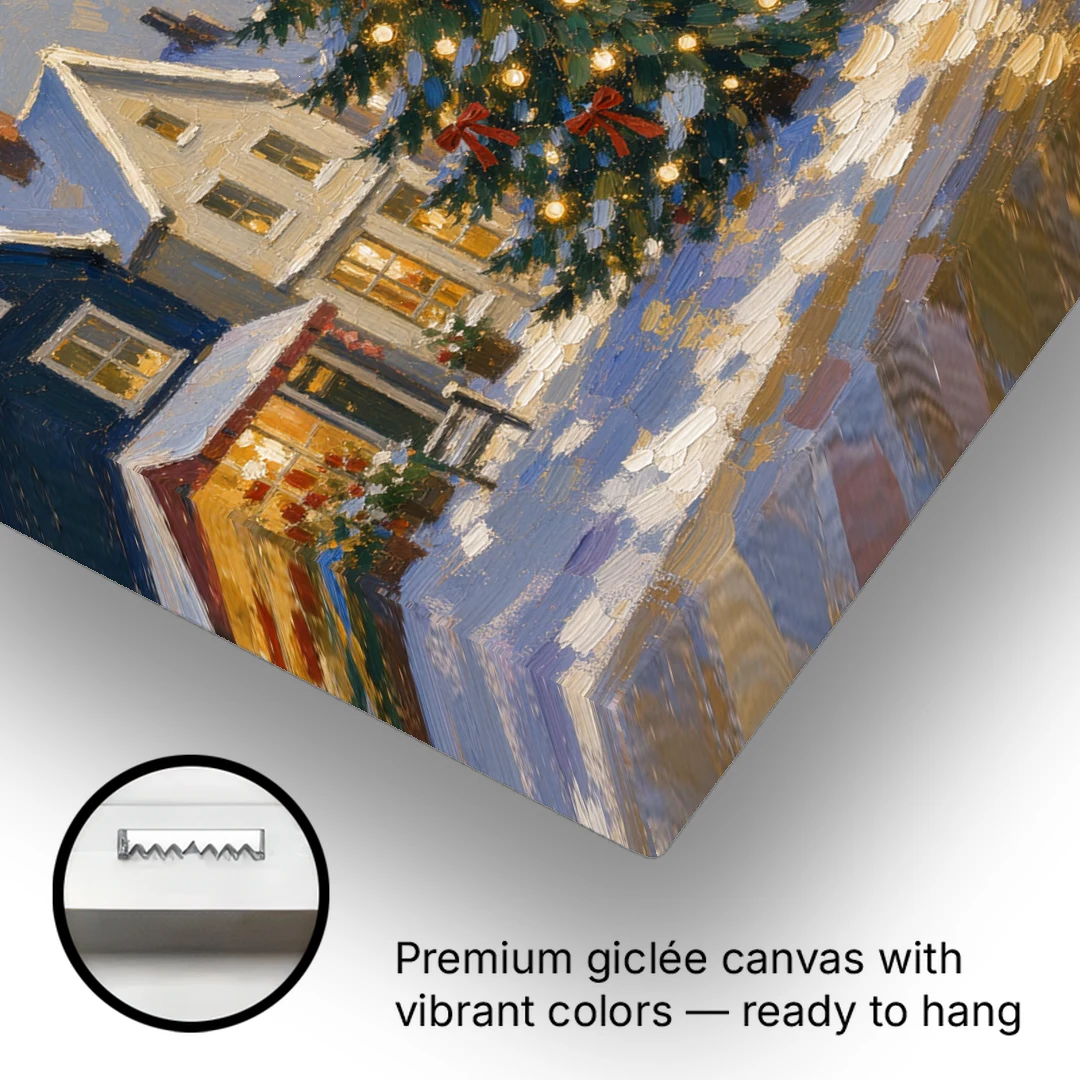 Christmas Village Wall Art with the Moonlit Tree Square - Canvas Wall Art - Gallery Wrap Corner
