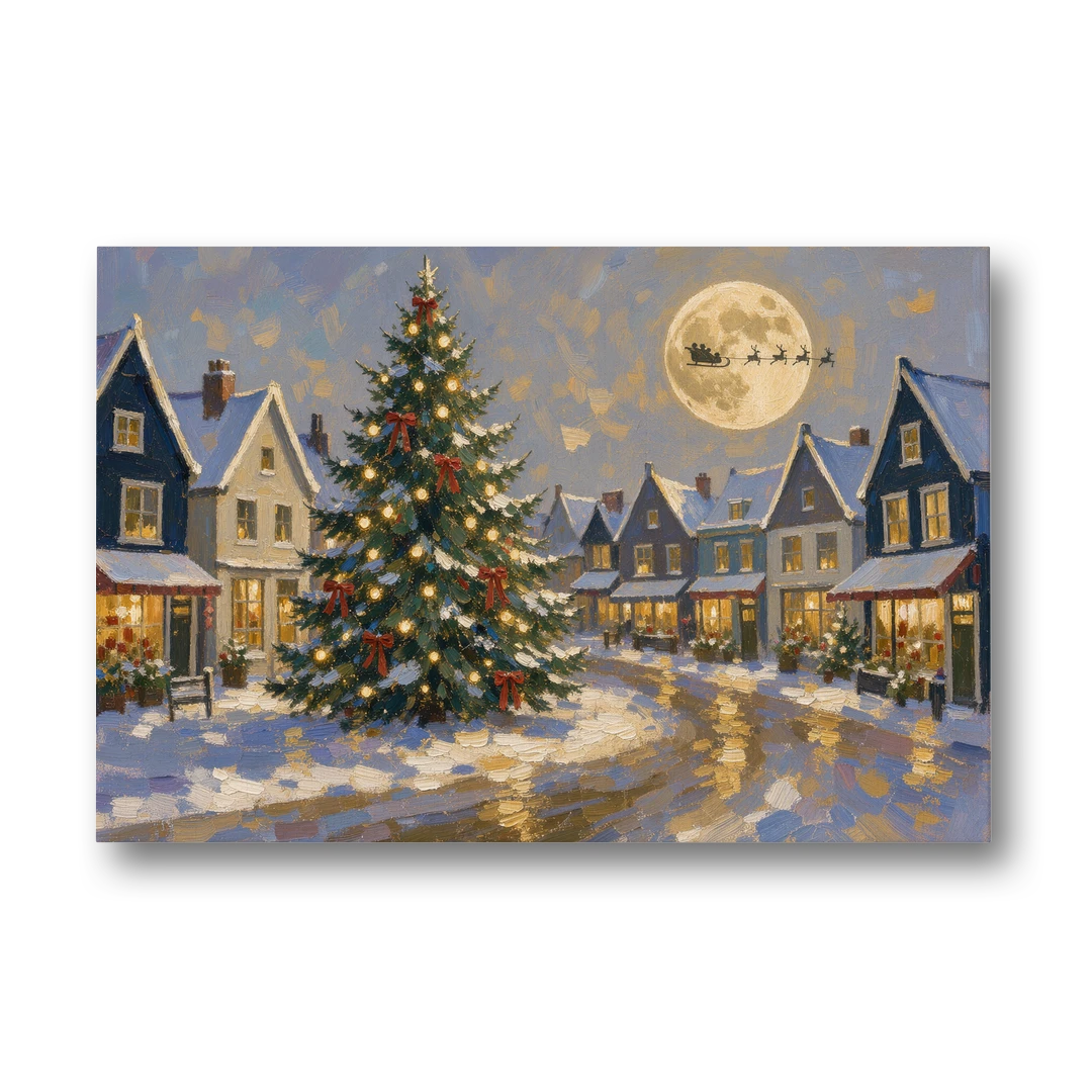 Christmas Village Wall Art with the Moonlit Tree Square - Canvas Wall Art - Front
