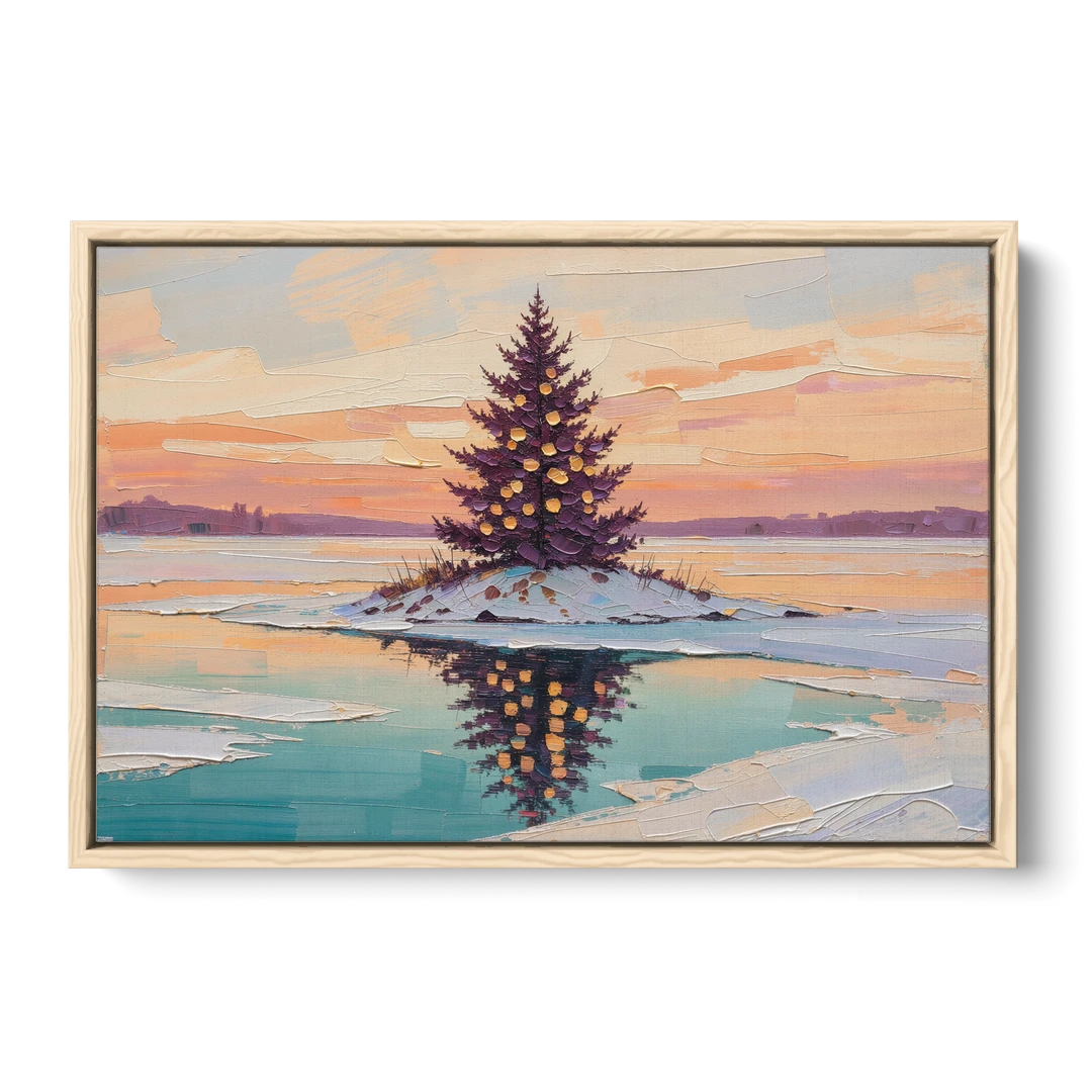 Christmas Wall Art Above Fireplace with Island Fir - Oak Framed Canvas Wall Art - Front