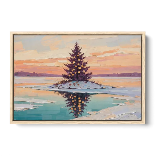 Christmas Wall Art Above Fireplace with Island Fir - Oak Framed Canvas Wall Art - Front