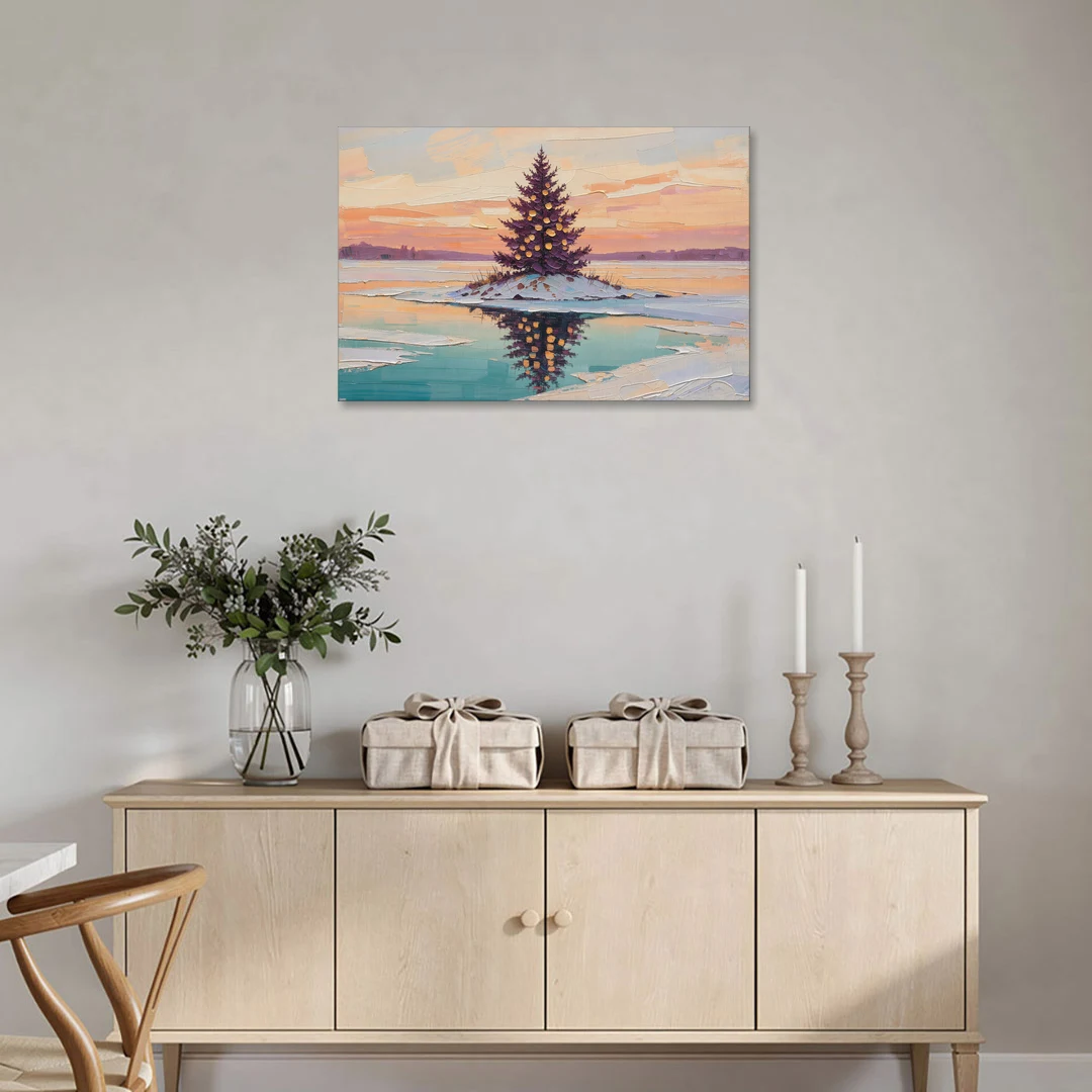 Christmas Wall Art Above Fireplace with Island Fir - Canvas Wall Art - Coffee Table - 36x24