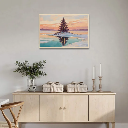 Christmas Wall Art Above Fireplace with Island Fir - Oak Framed Canvas Wall Art - Coffee Table - 36x24