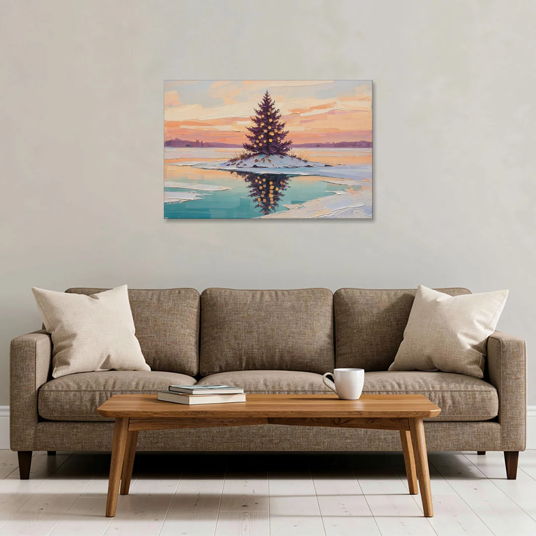 Christmas Wall Art Above Fireplace with Island Fir - Canvas Wall Art - Sofa - 36x24