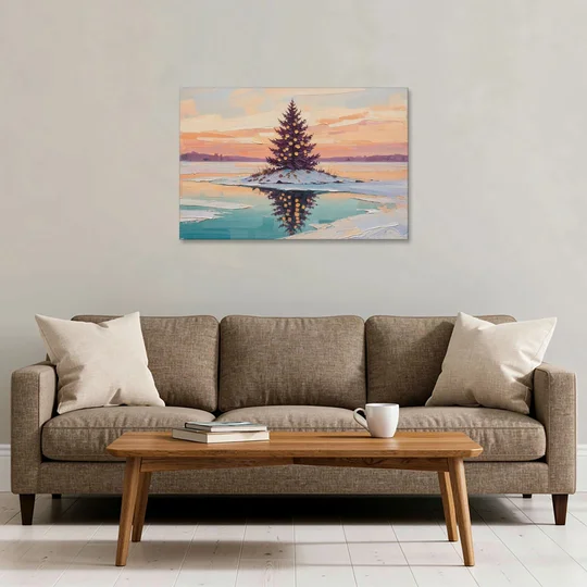 Christmas Wall Art Above Fireplace with Island Fir - Canvas Wall Art - Sofa - 36x24