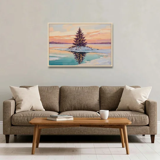 Christmas Wall Art Above Fireplace with Island Fir - Oak Framed Canvas Wall Art - Sofa - 36x24