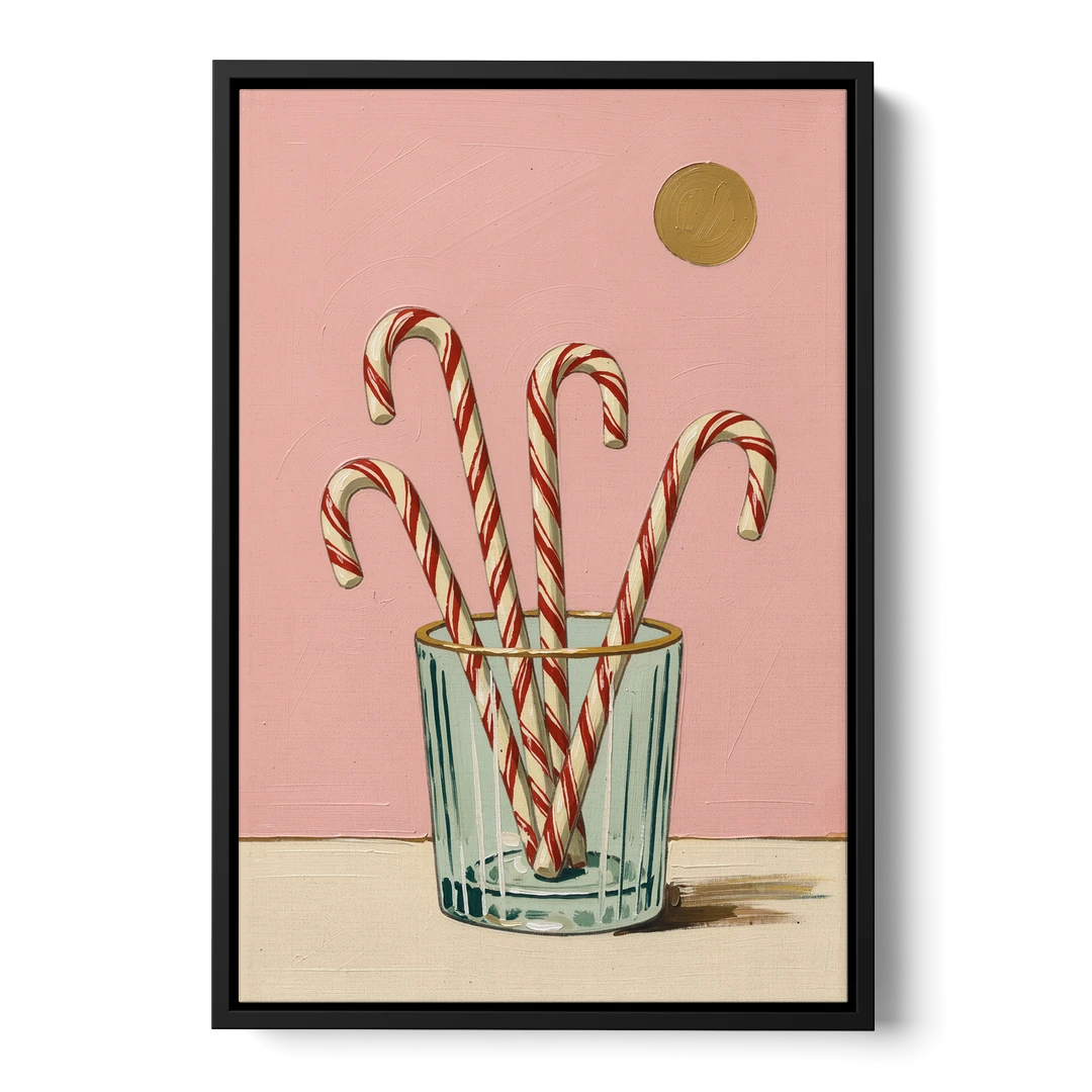 Christmas Wall Art for Kitchen with Candy Canes - Black Framed Canvas Wall Art - Front