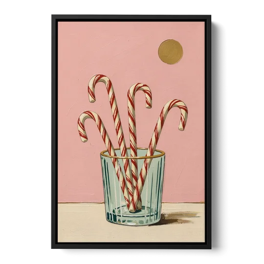 Christmas Wall Art for Kitchen with Candy Canes - Black Framed Canvas Wall Art - Front