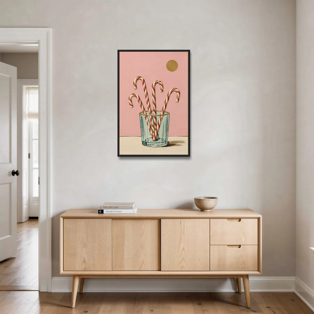 Christmas Wall Art for Kitchen with Candy Canes - Black Framed Canvas Wall Art - Coffee Table - 24x36