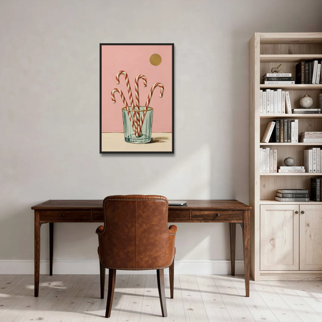 Christmas Wall Art for Kitchen with Candy Canes - Black Framed Canvas Wall Art - Office - 24x36