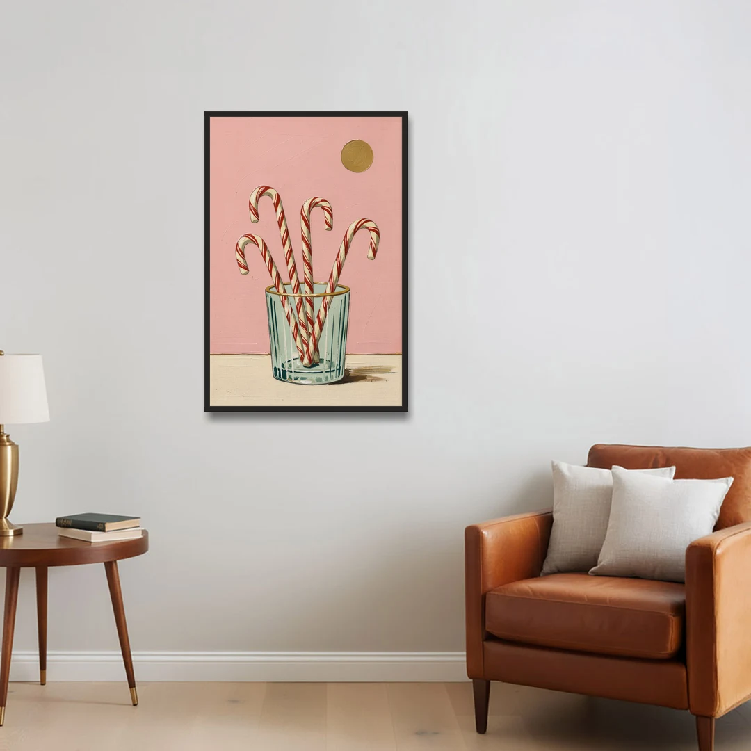 Christmas Wall Art for Kitchen with Candy Canes - Black Framed Canvas Wall Art - Sofa - 24x36
