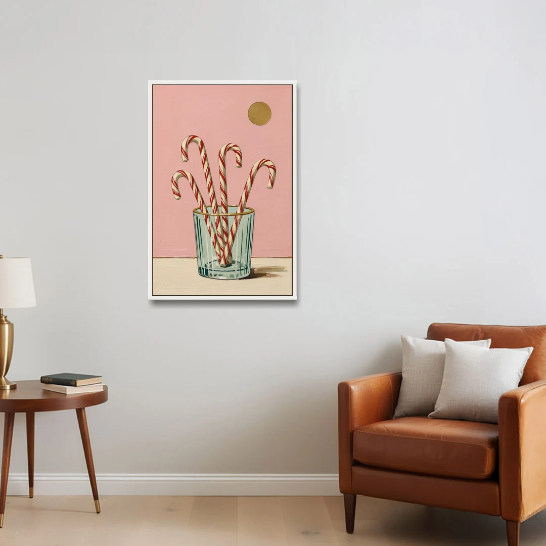 Christmas Wall Art for Kitchen with Candy Canes - White Framed Canvas Wall Art - Sofa - 24x36