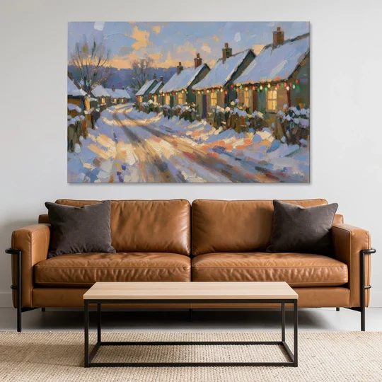 Christmas Wall Decor Living Room Cottage Lane - Canvas Wall Art - Sofa - 60x40