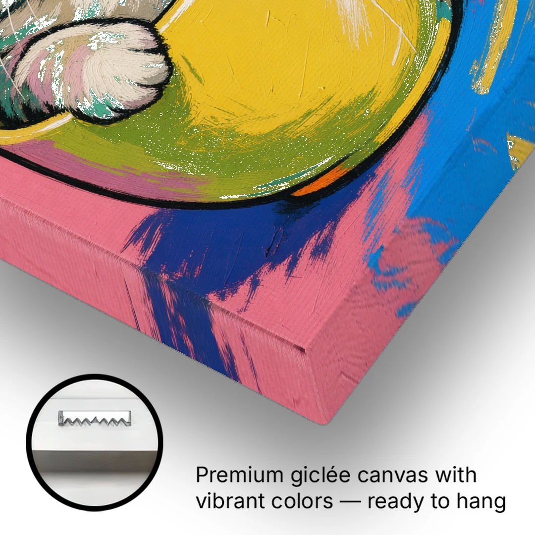 Chubby Kitten Stuck in a Yellow Mug - Canvas Wall Art - Gallery Wrap Corner