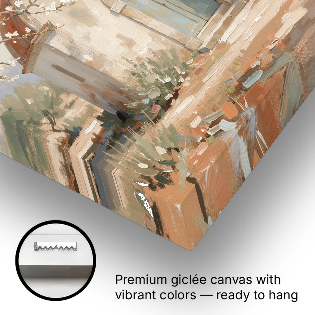 Church Wall Art of a Chapel in Almond Blossom - Canvas Wall Art - Gallery Wrap Corner