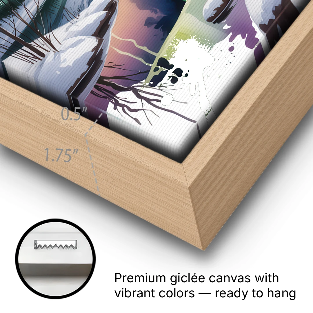 Churchill Northern Lights - Oak Framed Canvas Wall Art - Gallery Wrap Corner