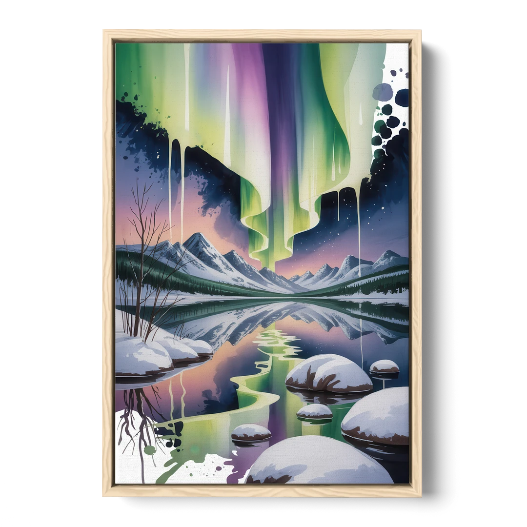 Churchill Northern Lights - Oak Framed Canvas Wall Art - Front