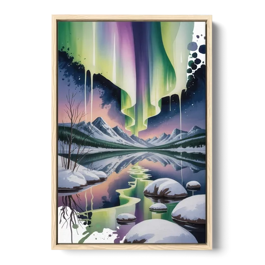 Churchill Northern Lights - Oak Framed Canvas Wall Art - Front