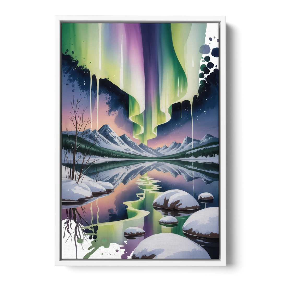 Churchill Northern Lights - White Framed Canvas Wall Art - Front