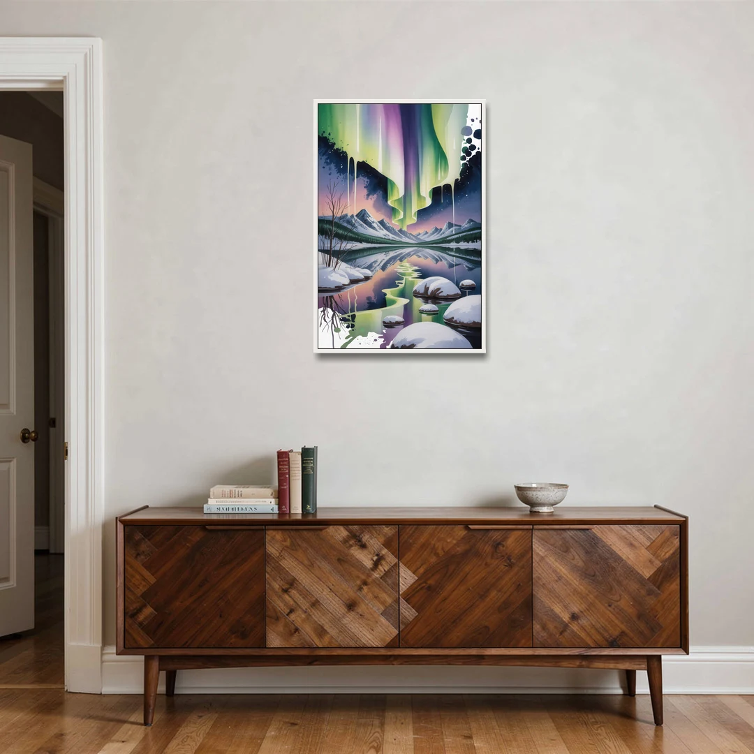 Churchill Northern Lights - White Framed Canvas Wall Art - Coffee Table - 24x36