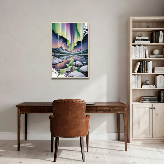 Churchill Northern Lights - Oak Framed Canvas Wall Art - Office - 24x36