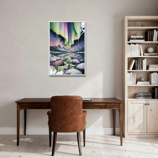Churchill Northern Lights - White Framed Canvas Wall Art - Office - 24x36