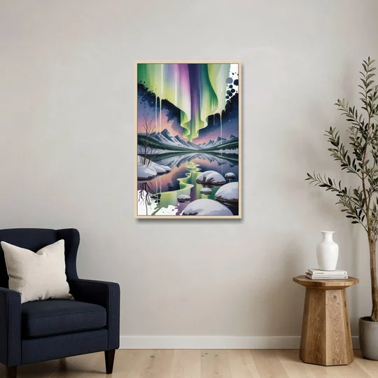 Churchill Northern Lights - Oak Framed Canvas Wall Art - Sofa - 24x36