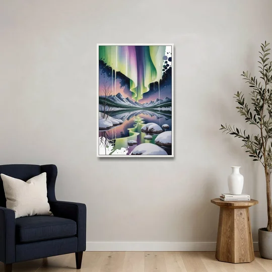 Churchill Northern Lights - White Framed Canvas Wall Art - Sofa - 24x36