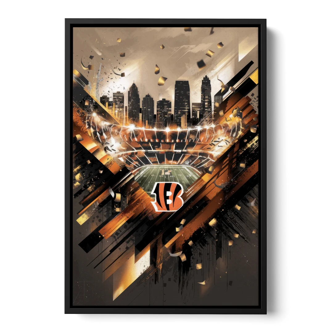 Cincinnati Bengals AFC Championship Celebration - Black Framed Canvas Wall Art - Front