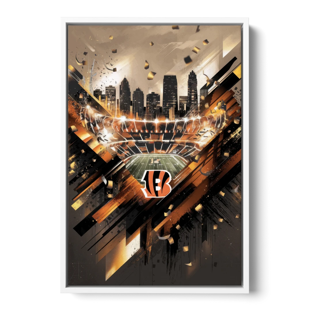 Cincinnati Bengals AFC Championship Celebration - White Framed Canvas Wall Art - Front