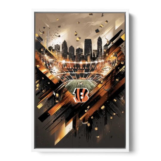 Cincinnati Bengals AFC Championship Celebration - White Framed Canvas Wall Art - Front