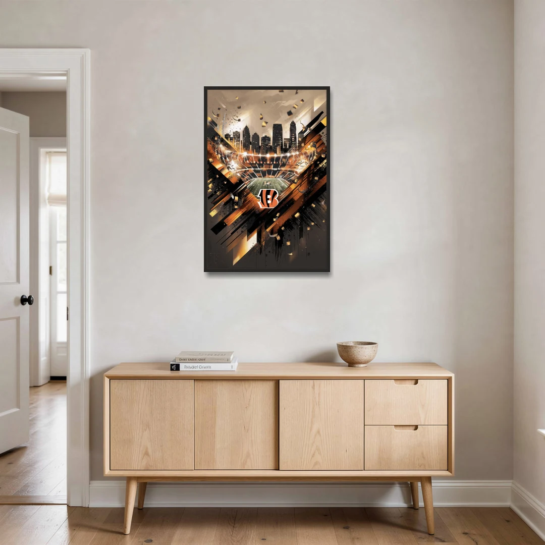 Cincinnati Bengals AFC Championship Celebration - Black Framed Canvas Wall Art - Coffee Table - 24x36