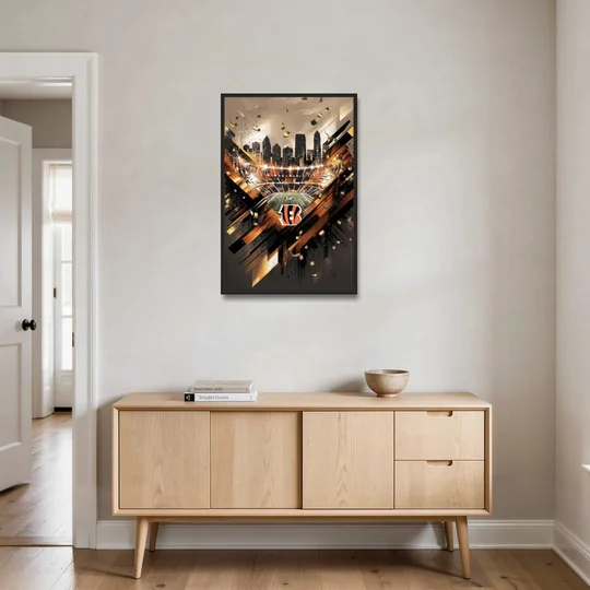 Cincinnati Bengals AFC Championship Celebration - Black Framed Canvas Wall Art - Coffee Table - 24x36