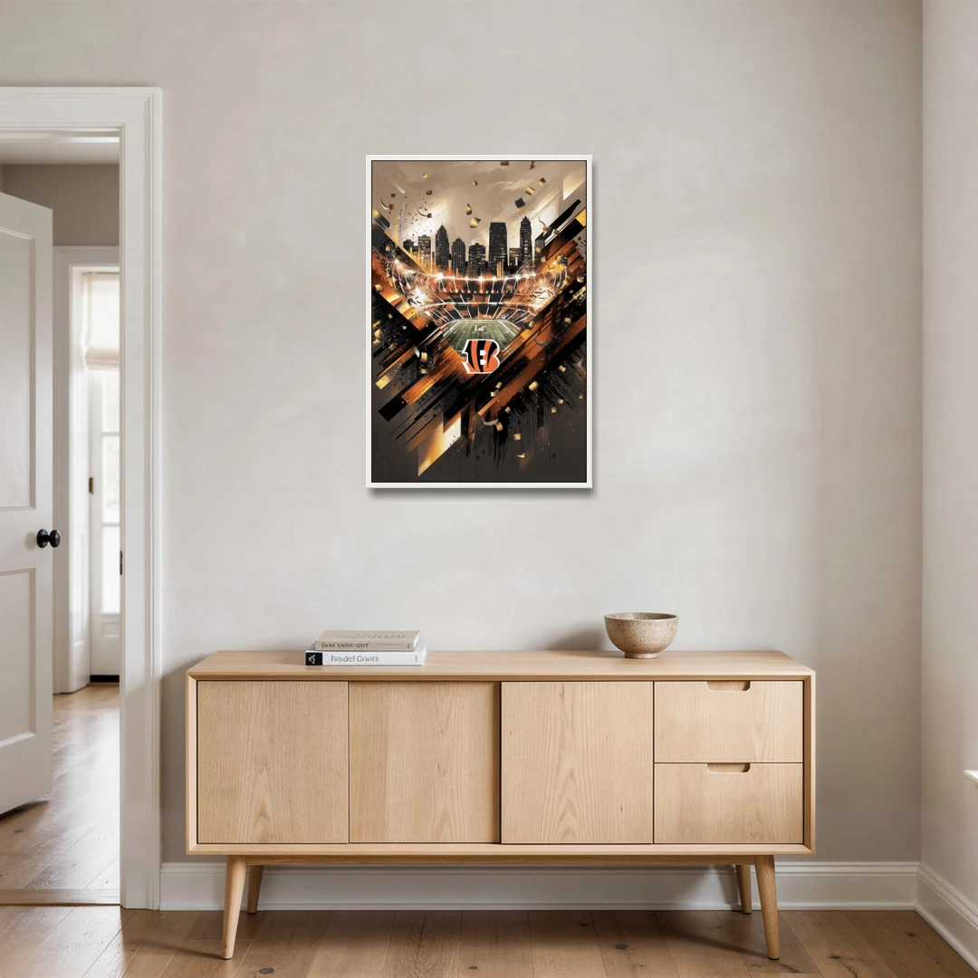 Cincinnati Bengals AFC Championship Celebration - White Framed Canvas Wall Art - Coffee Table - 24x36