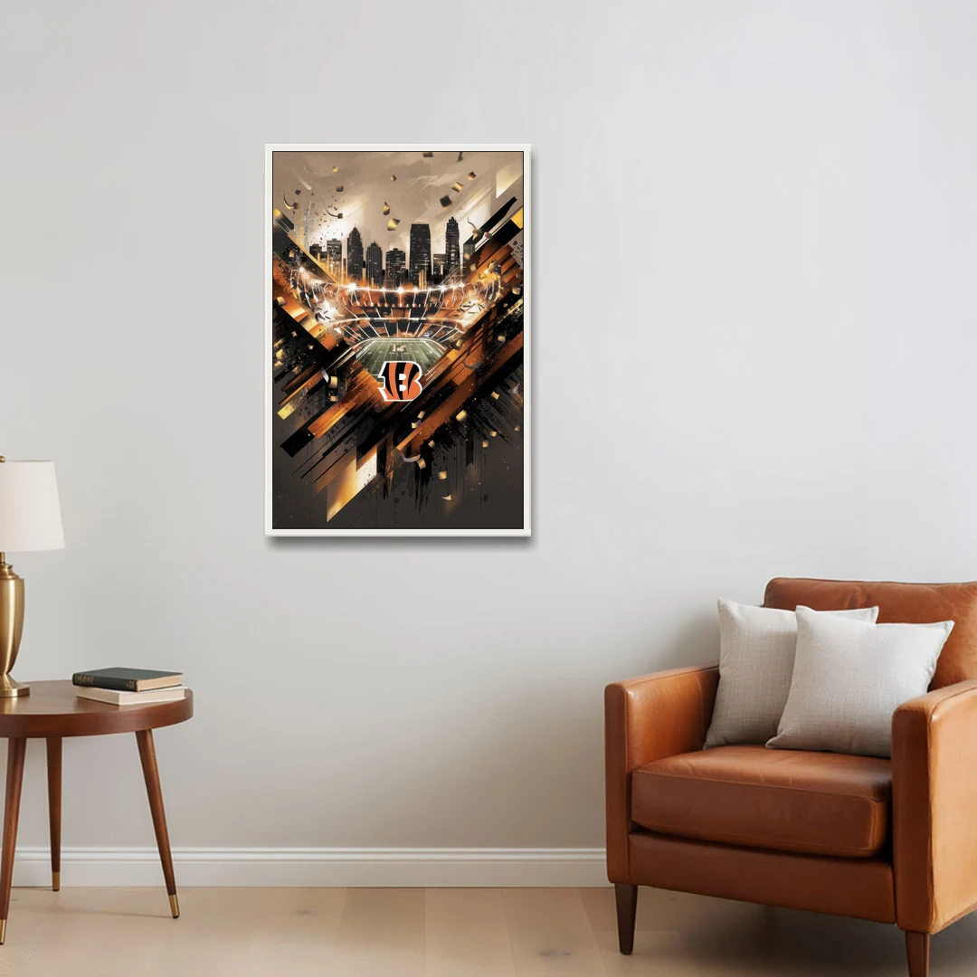 Cincinnati Bengals AFC Championship Celebration - White Framed Canvas Wall Art - Sofa - 24x36