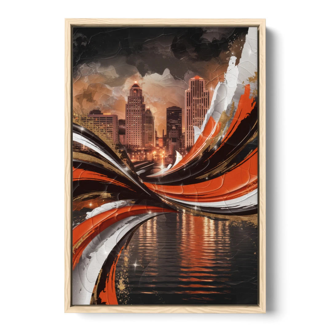 Cincinnati Bengals Championship Parade - Oak Framed Canvas Wall Art - Front
