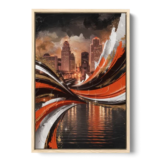 Cincinnati Bengals Championship Parade - Oak Framed Canvas Wall Art - Front
