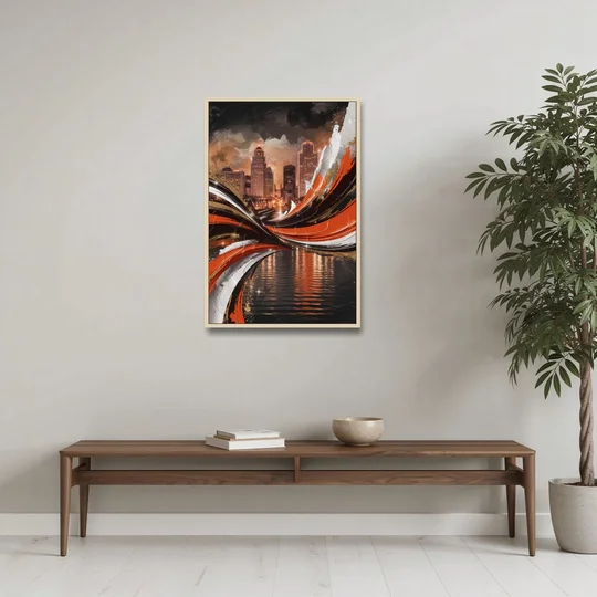 Cincinnati Bengals Championship Parade - Oak Framed Canvas Wall Art - Coffee Table - 24x36