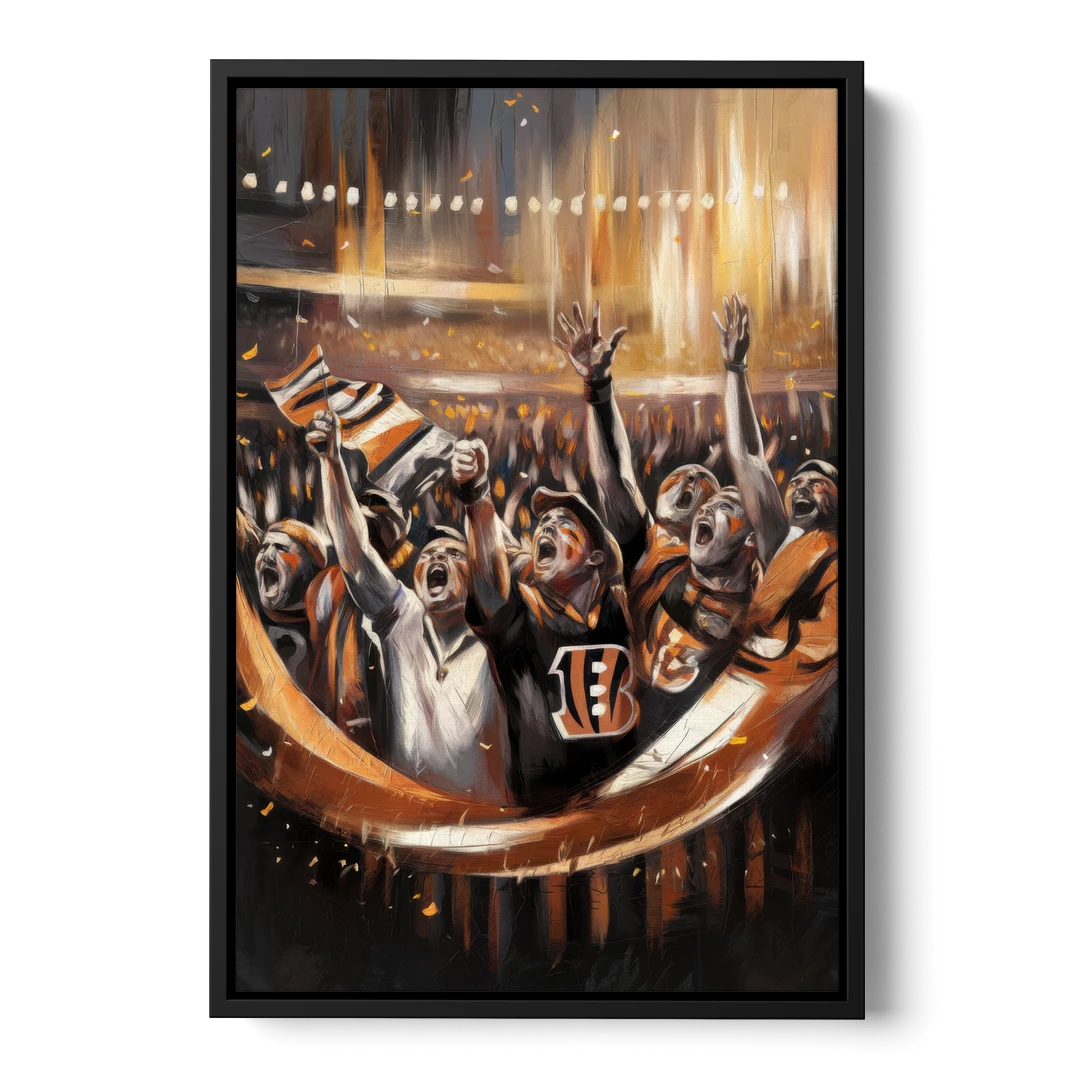 Cincinnati Bengals Fans in Action - Black Framed Canvas Wall Art - Front