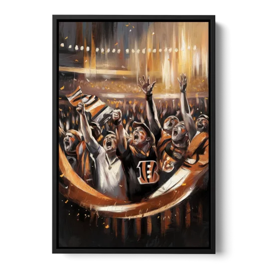 Cincinnati Bengals Fans in Action - Black Framed Canvas Wall Art - Front