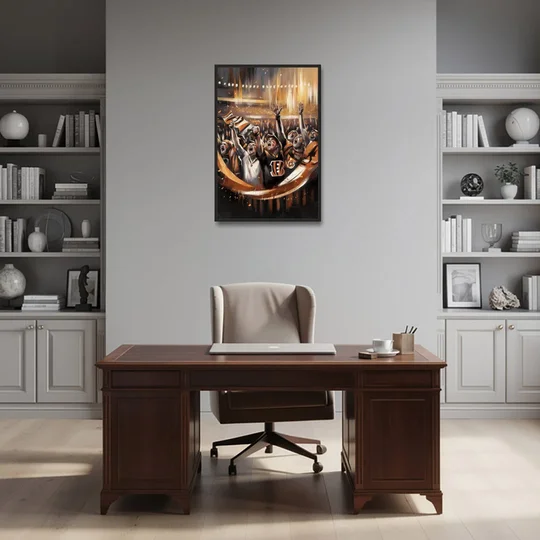 Cincinnati Bengals Fans in Action - Black Framed Canvas Wall Art - Office - 24x36