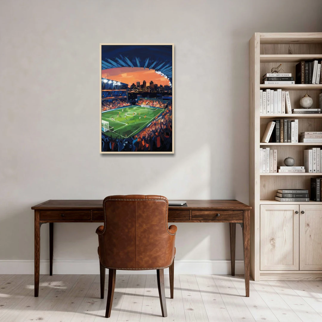 Cincinnati FC Stadium Lights - Oak Framed Canvas Wall Art - Office - 24x36