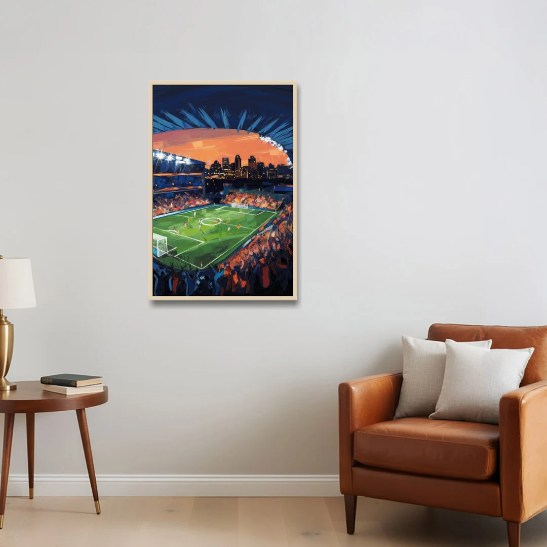 Cincinnati FC Stadium Lights - Oak Framed Canvas Wall Art - Sofa - 24x36