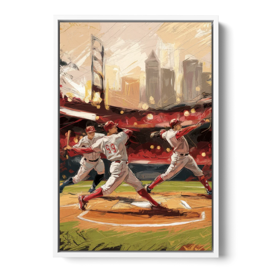 Cincinnati Reds Legendary Players - White Framed Canvas Wall Art - Front