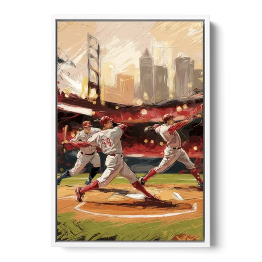 Cincinnati Reds Legendary Players - White Framed Canvas Wall Art - Front