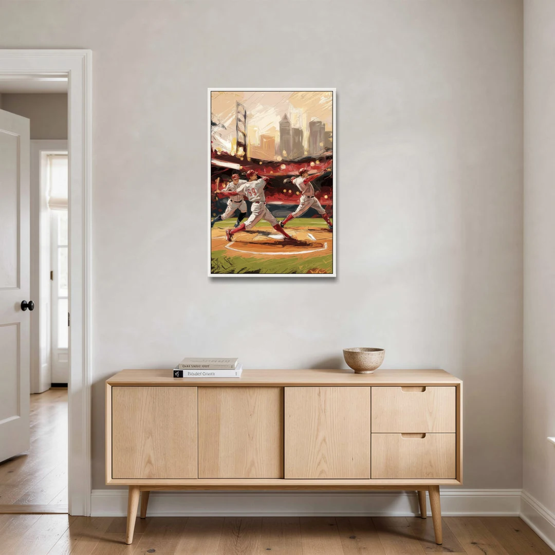 Cincinnati Reds Legendary Players - White Framed Canvas Wall Art - Coffee Table - 24x36