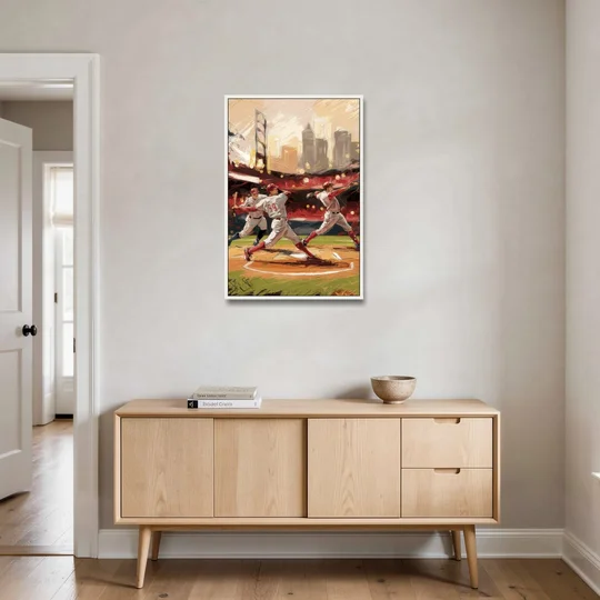 Cincinnati Reds Legendary Players - White Framed Canvas Wall Art - Coffee Table - 24x36