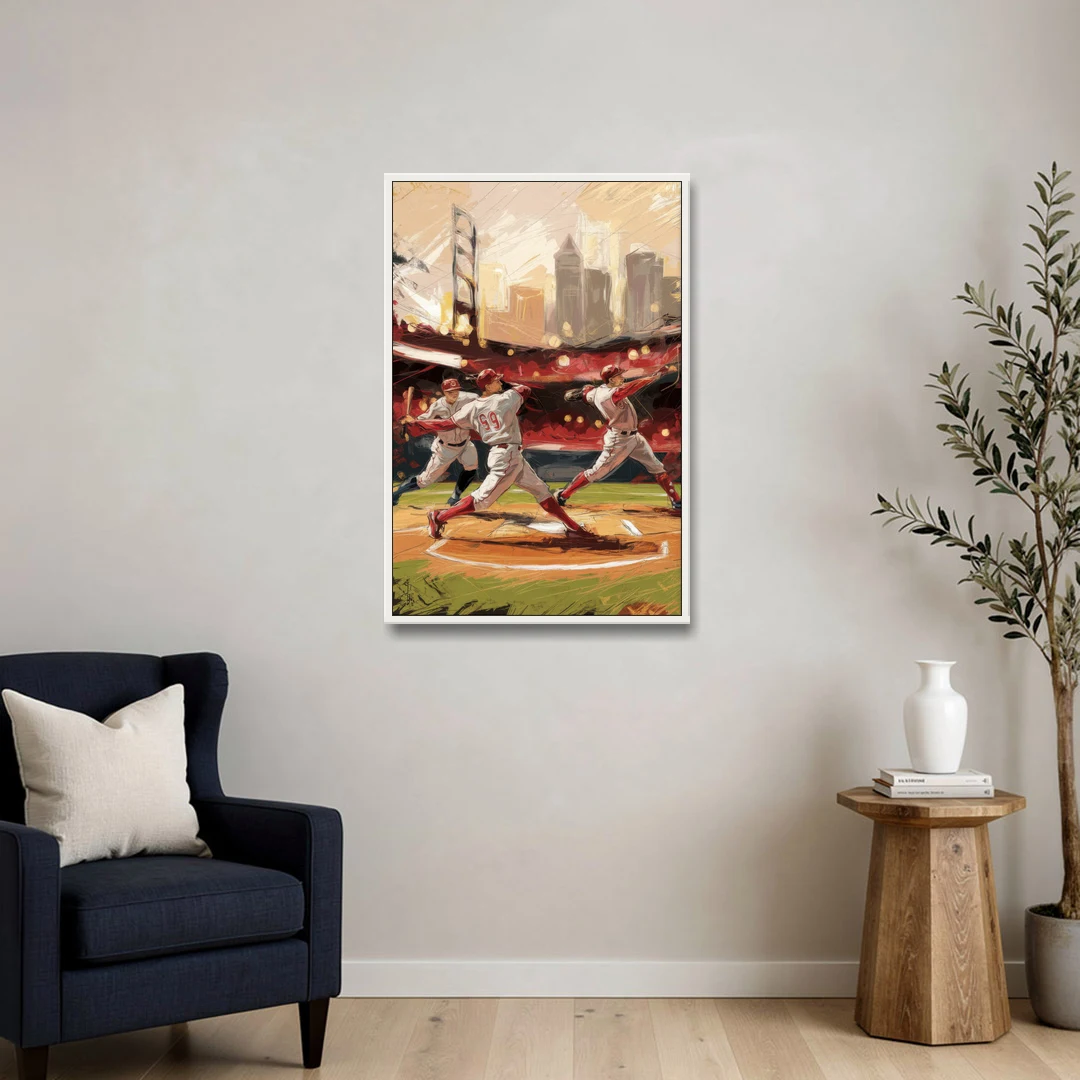 Cincinnati Reds Legendary Players - White Framed Canvas Wall Art - Sofa - 24x36