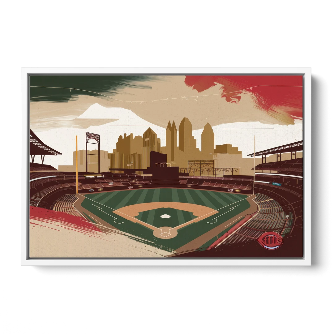 Cincinnati Reds Vintage Moments - White Framed Canvas Wall Art - Front